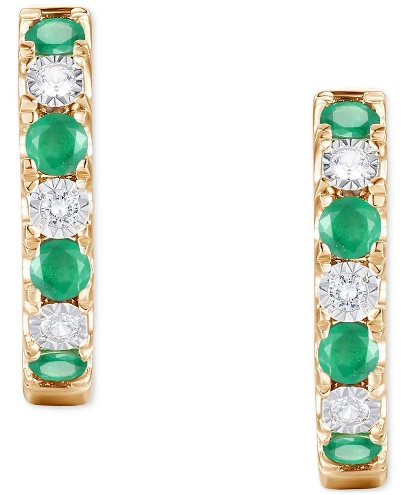 Emerald (1/6 ct. t.w.) & Diamond Accent Small Hoop Earrings in 14k Gold, 0.75" (Also in Ruby & Sapphire)