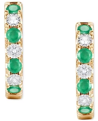 Emerald (1/6 ct. t.w.) & Diamond Accent Small Hoop Earrings in 14k Gold, 0.75" (Also in Ruby & Sapphire)