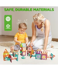 Contixo 65-Piece Glow-in-the-Dark Marble Run Magnetic Tile Set, Stem Building Toy
