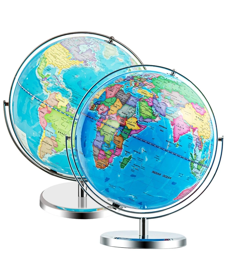 Akiudex 13 inch illuminated world globe 720° rotating map with led light