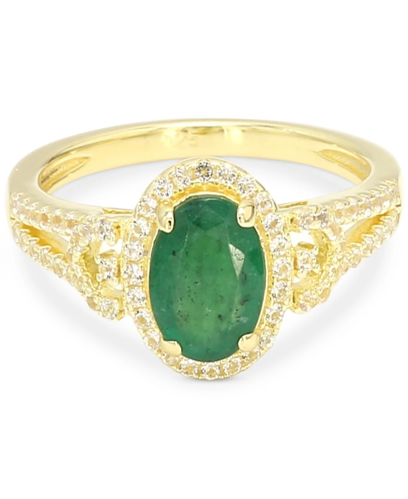 Emerald (1-1/4 ct. t.w.) & White Sapphire (1/3 ct. t.w.) Oval Halo Ring in 14k Gold-Plated Sterling Silver