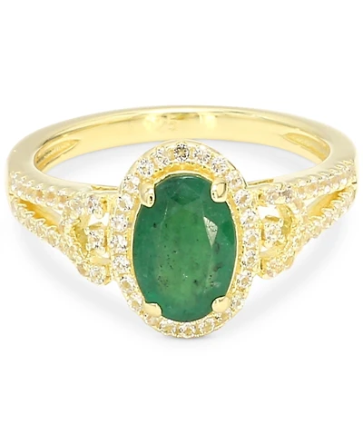 Emerald (1-1/4 ct. t.w.) & White Sapphire (1/3 ct. t.w.) Oval Halo Ring in 14k Gold-Plated Sterling Silver