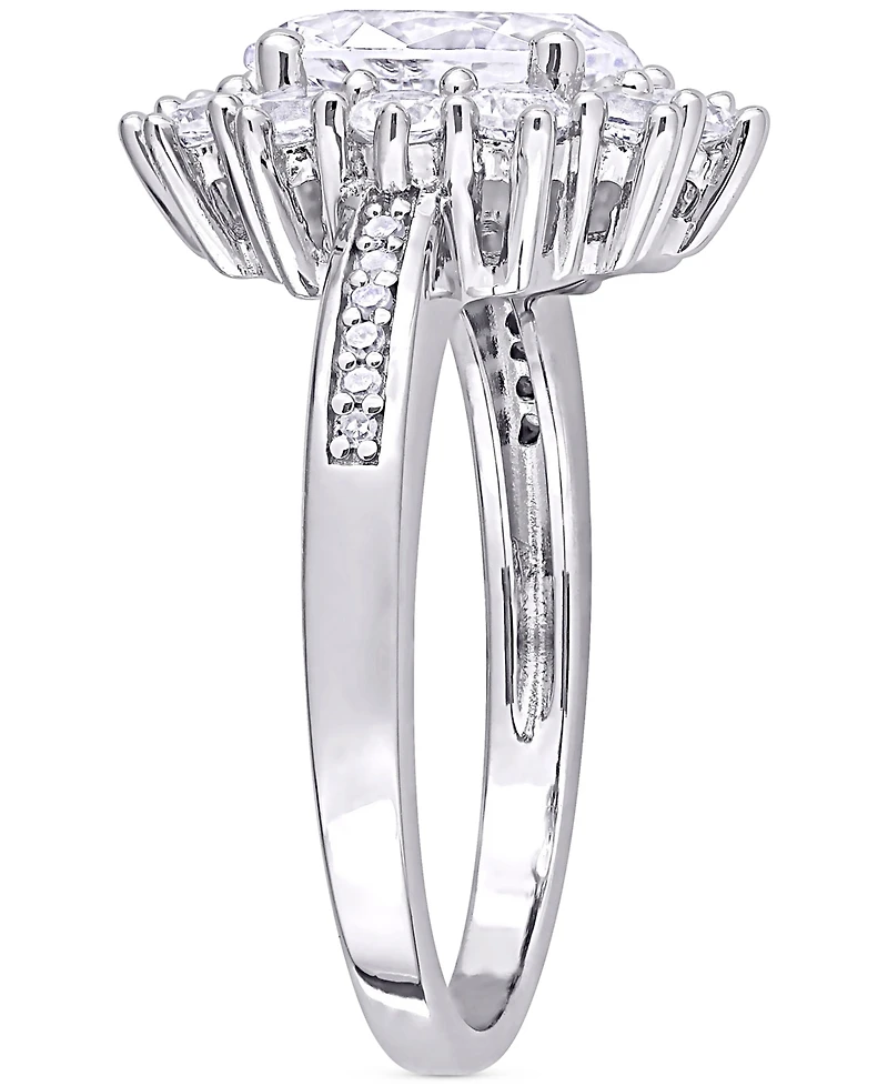 Gemstone & Diamond Accent Halo Ring Sterling Silver