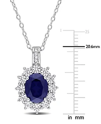 Gemstone & Diamond Accent Halo 18" Pendant Necklace Sterling Silver