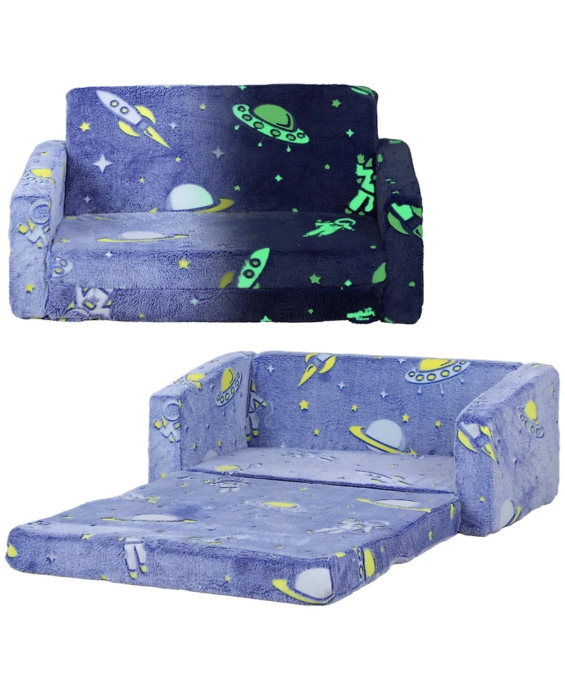 Cesicia 2 in 1 Kids Sofa Chair, Toddler Couch with Glow in The Dark Cosmic Patten, Washable Cover