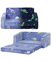Cesicia 2 in 1 Kids Sofa Chair, Toddler Couch with Glow in The Dark Cosmic Patten, Washable Cover