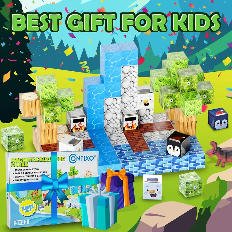 Contixo Magnetic Blocks Building Cubes Game, Sensory Toys 100-Pieces