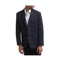 Elie Balleh Boys Navy Slim Fit Plaid Chanel Tweed Blazer
