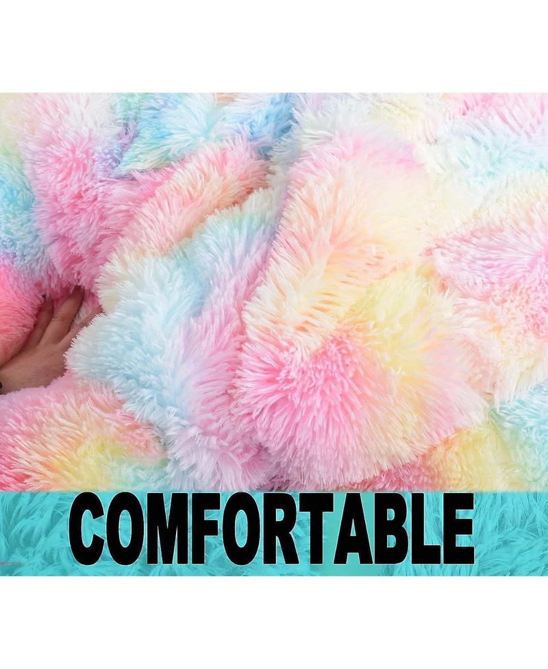 Cesicia Sorbet Dreams Rainbow Fur Kids Bean Bag Chair, Multicolor, Large (No Filler)