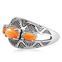 American West Jewelry Sterling Silver Orange Spiny Oyster 3-Stone Oval Band Ring, 10