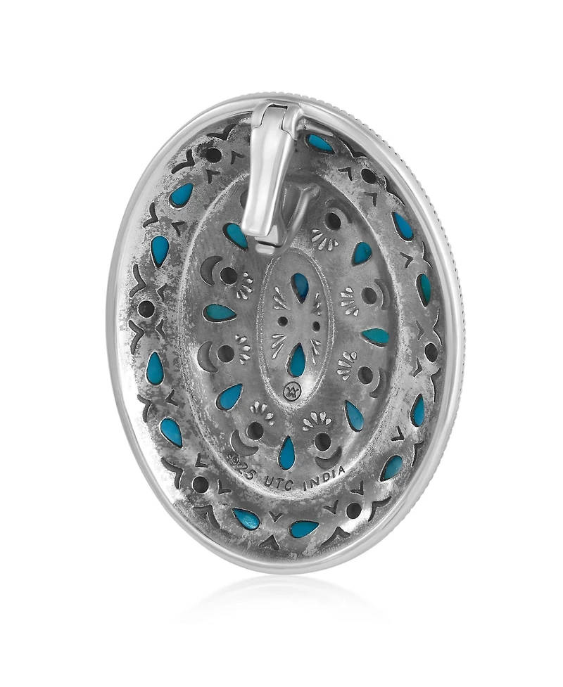 American West Jewelry American West Jewelry Sterling Silver Kingman Turquoise Cluster Gemstone Oval Pendant Enhancer
