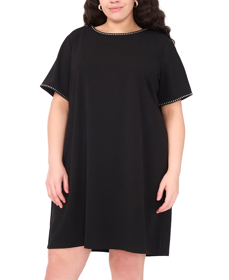 Msk Plus Short-Sleeve Crepe Shift Dress