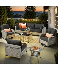 Xizzi Outdoor Patio Furniture Set,8 Pieces Rattan Sectional Cozy Sofa,Patio Conversation Sets with Swivel Chairs and Solar Coffee Table
