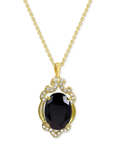 Lab Grown Opal 14x10mm Lab-created White Sapphire 1/3 ct. t.w. Oval Statement Pendant 14K Gold-Plated Sterling Silver