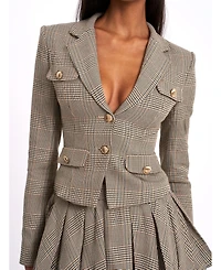 Miss Circle Women's Oakley Brown Plaid Preppy Style Blazer Jacket
