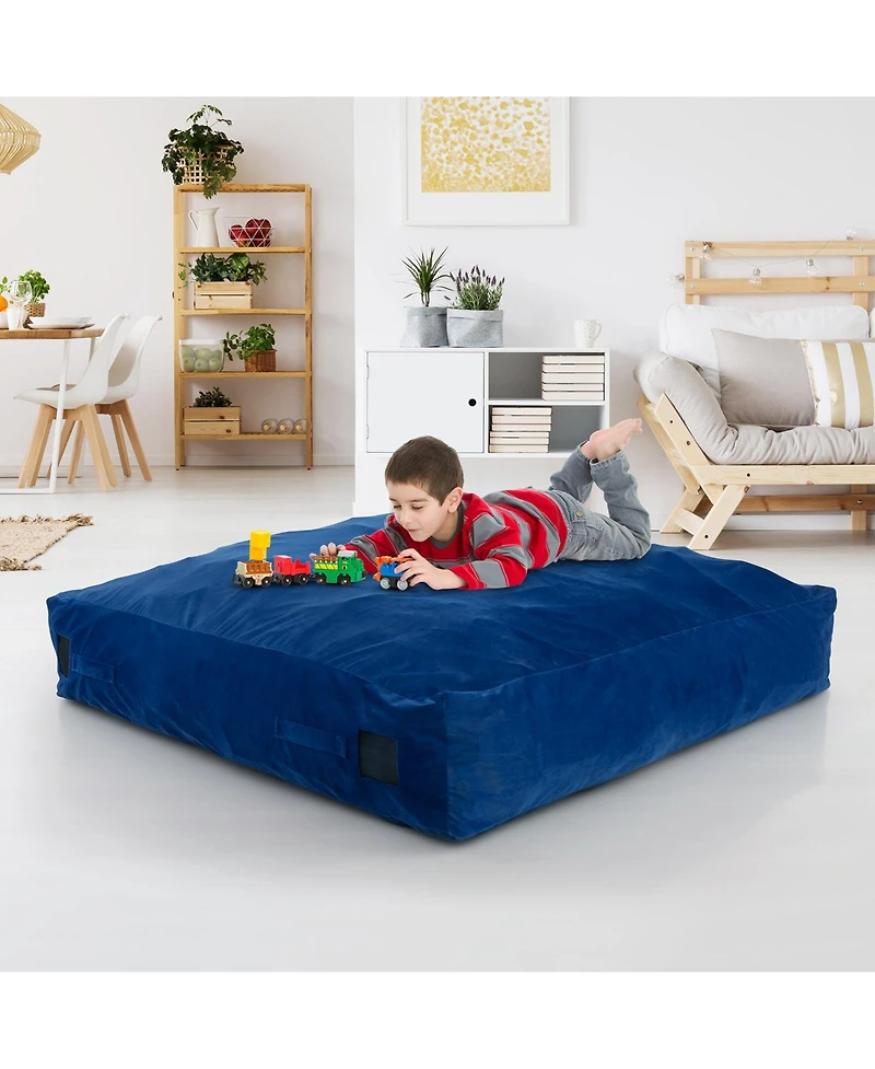 Akiudex 57 x 57 Inch Crash Pad Sensory Mat with Foam Blocks and Washable Velvet Cover