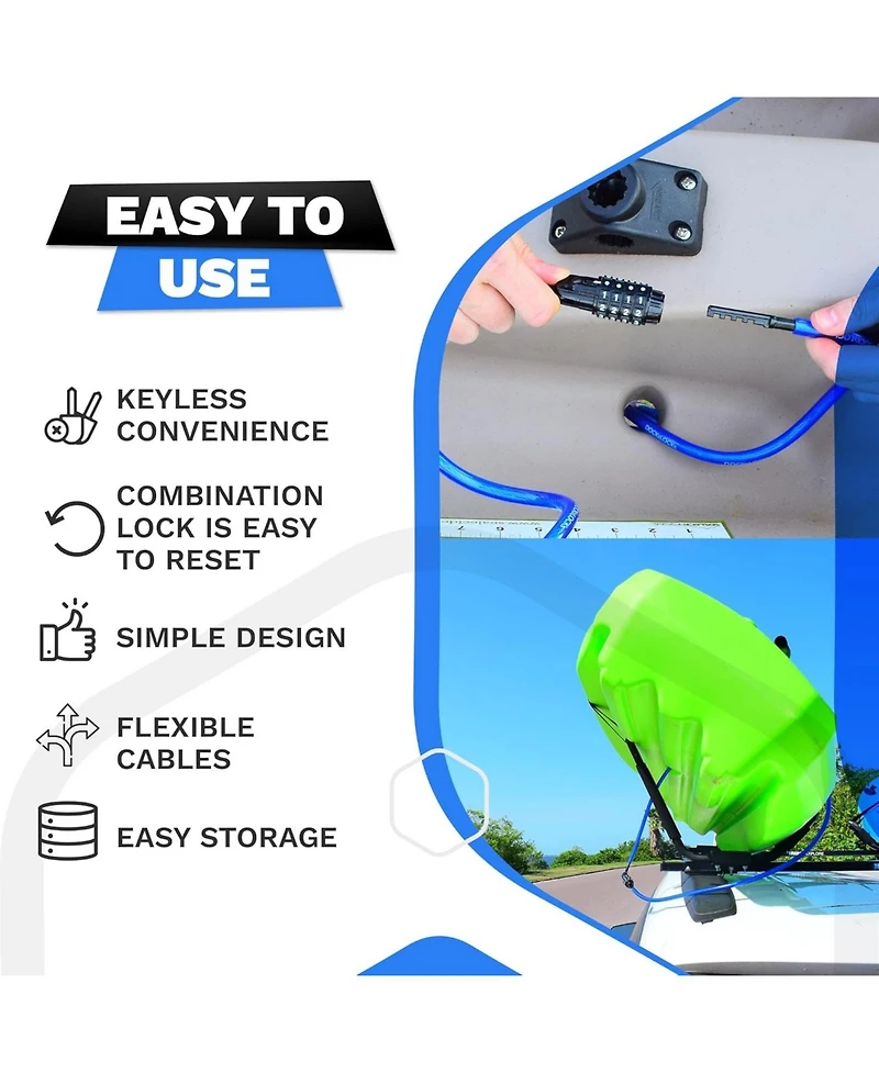 Weatherproof Straight Security Cable Lock with Resettable Combination, Anti-Theft Protection for Kayak, Bike, Paddleboard 5ft