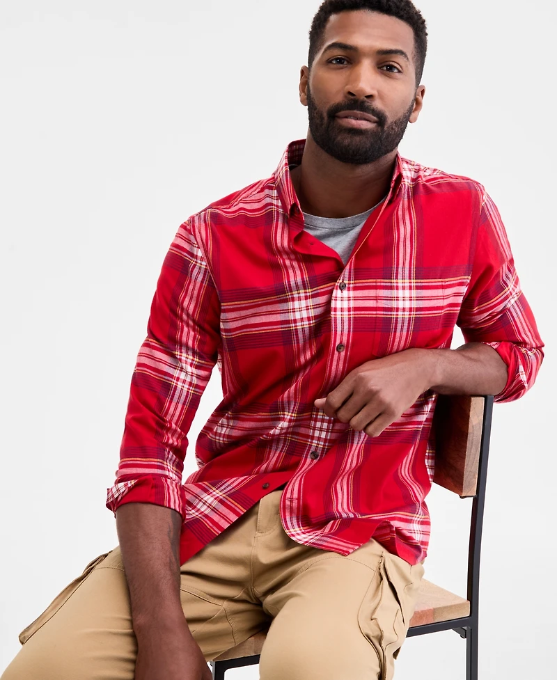Club Room Men's Plaid Brushed Cotton Button-Down Shirt, Macy's Exclusive