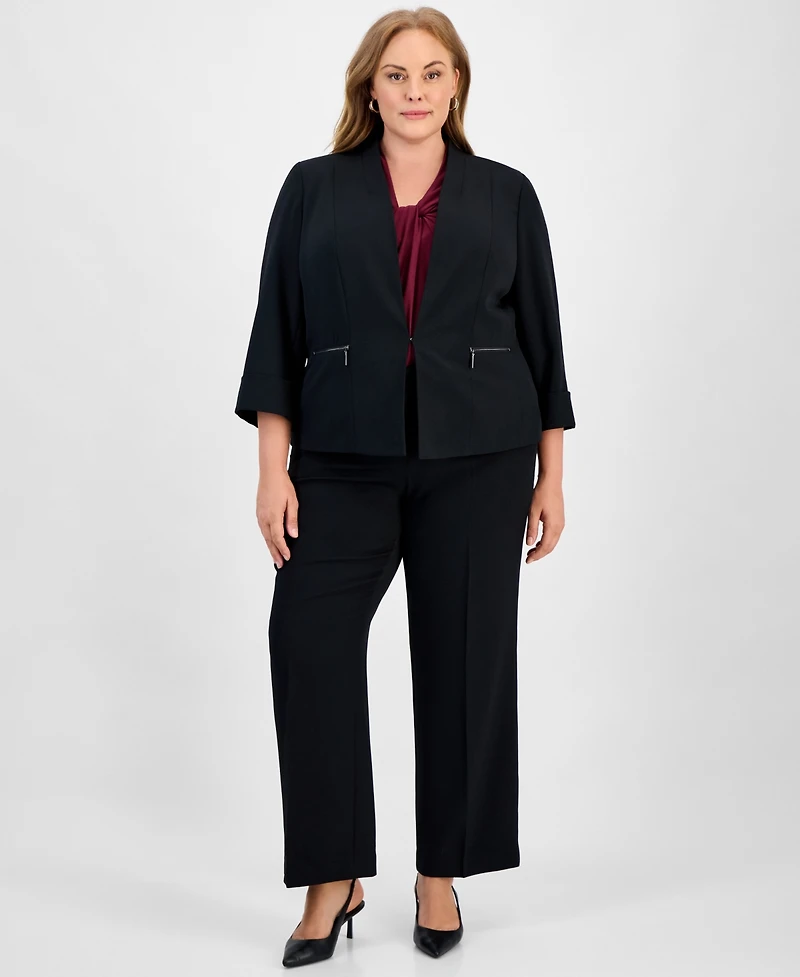 Kasper Plus 3/4-Sleeve Collarless Blazer