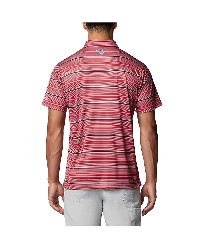 Columbia Men's Scarlet Ohio State Buckeyes Pfg Super Terminal Tackle Omni-Shade Stripe Polo Shirt