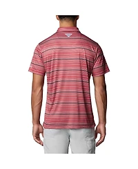 Columbia Men's Scarlet Ohio State Buckeyes Pfg Super Terminal Tackle Omni-Shade Stripe Polo Shirt
