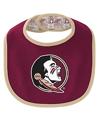 Outerstuff Baby Boys and Girls 3-Piece Florida State Seminoles Dynamic Duo Bodysuit, Bib Cuffed Knit Hat Set