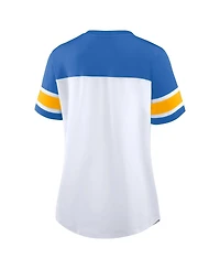 Fanatics Women's White/Powder Blue Los Angeles Chargers Athena Rhinestone Lace-Up V-Neck T-Shirt