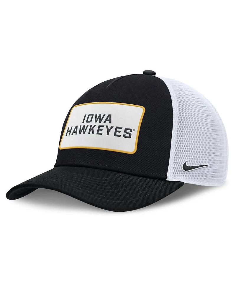 Nike Men's Black/White Iowa Hawkeyes 2025 On-Field Rise Patch Trucker Adjustable Hat