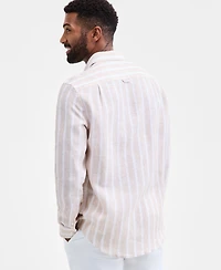 Club Room Men's Facil Stripe Linen Long-Sleeve Shirt, Macy's Exclusive