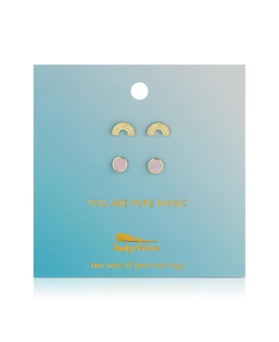 Lucky Feather Earring Set - Rainbow + Disc