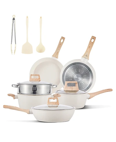 12-Piece Nonstick Ceramic Cookware Set, Granite Pots and Pans Set with Silicone Shovel, Spoon &Tongs