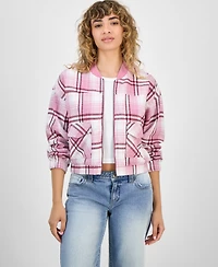 Madden Girl Juniors' Plaid-Print Bomber Jacket