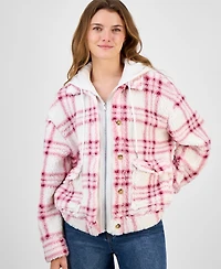 Madden Girl Juniors' Plaid Long-Sleeve Sherpa Jacket