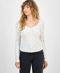 Hippie Rose Juniors' Lace-Trim Gathered-Bust Top