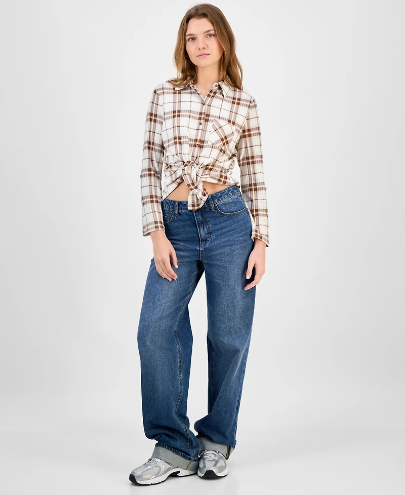 Just Polly Juniors' Plaid Knit Shirt