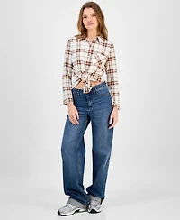 Just Polly Juniors' Plaid Knit Shirt