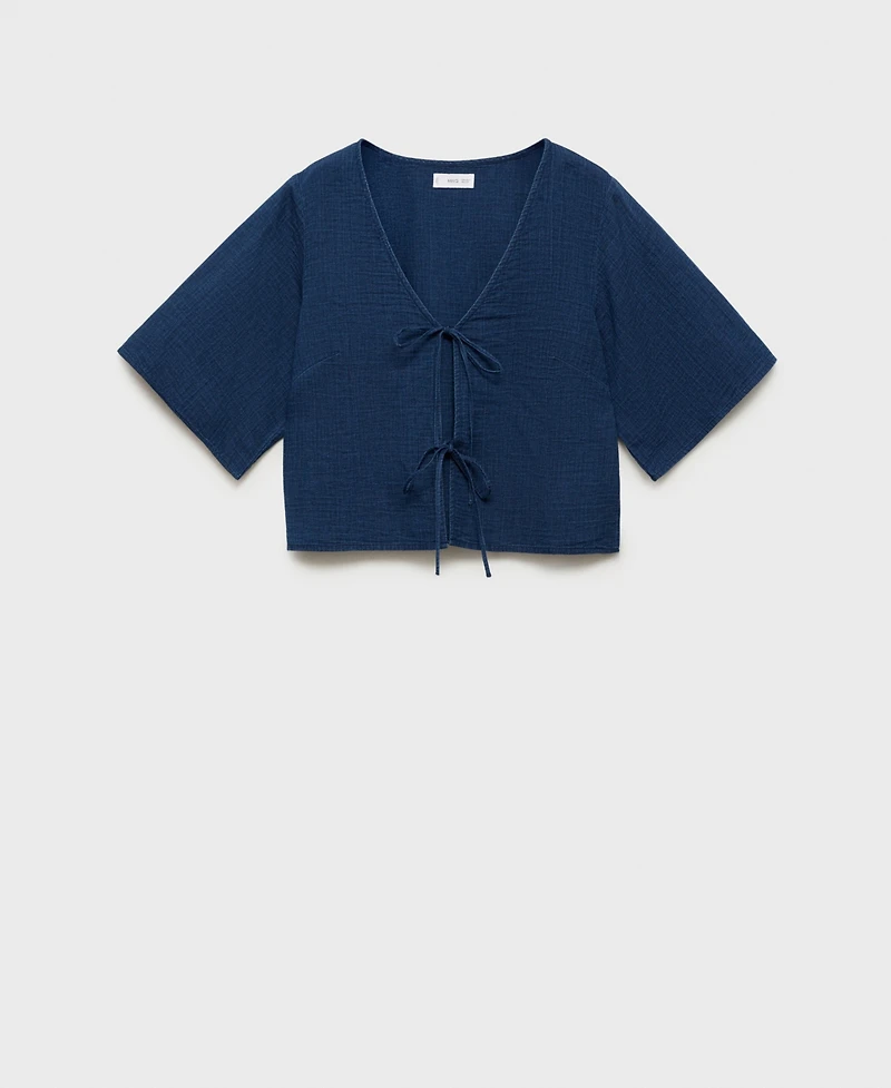 Mango Women's Bows Detail Flowy Denim Top