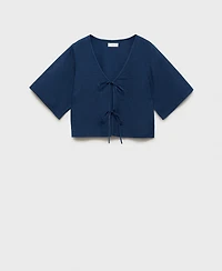 Mango Women's Bows Detail Flowy Denim Top