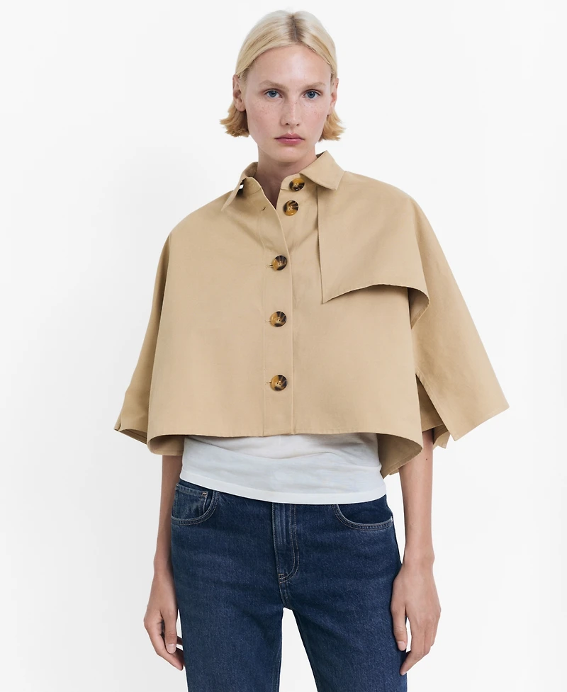 Mango Women's Cape Style Cropped Trench Jacket
