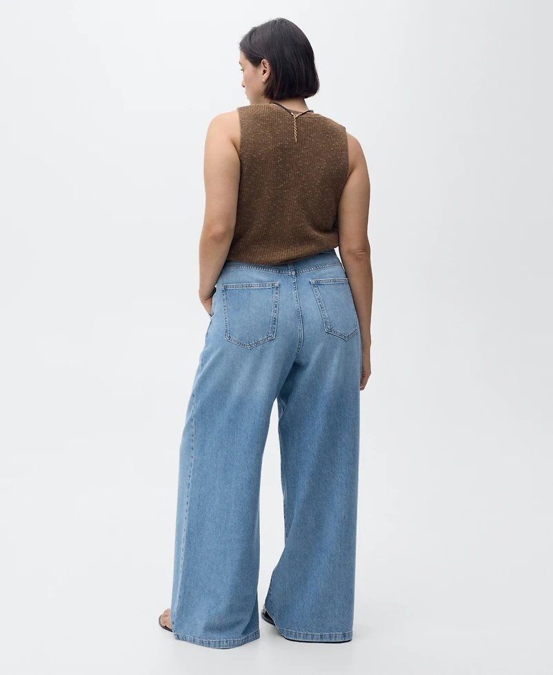 Mango Women's Wide Leg Pleated Jeans