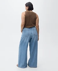 Mango Women's Wide Leg Pleated Jeans