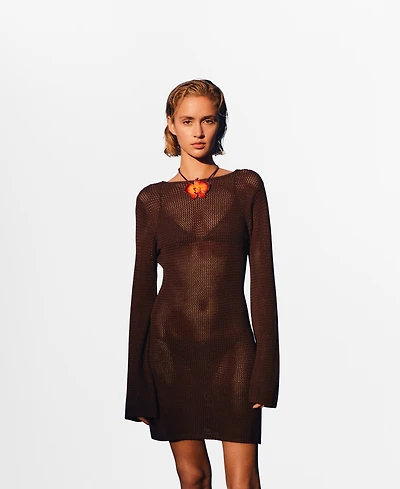 Mango Women's Open Back Crochet Dress