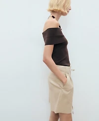 Mango Women's Bow Belt Linen Shorts