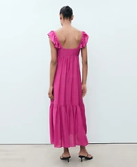 Mango Women's Ruffle Neckline Long Dress