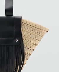Mango Women's Leather Fringes Natural Fiber Handbag