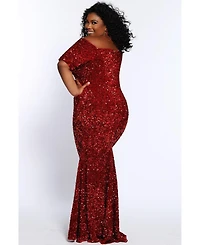 Johnathan Kayne for Sydney's Closet Women's Velvet Sequin Short Sleeve Plus Evening Gown