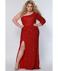 Sydney's Closet Women's One-Shoulder Long Sleeve Sequin Gown