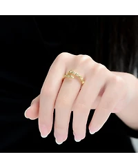 Rachel Glauber 14K Gold Plated with Clear Cubic Zirconia Modern Bypass Ring
