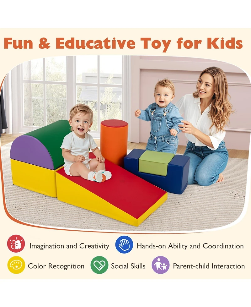 Gymax Toddler 6 Pcs Climber Play Set Indoor Foam Climb & Crawl Activity Blocks w/ Cover