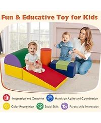 Gymax Toddler 6 Pcs Climber Play Set Indoor Foam Climb & Crawl Activity Blocks w/ Cover